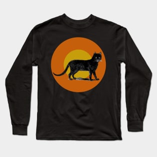 Halloween Black Cat, Signs and Sumbols - Black, Orange and Ochre Long Sleeve T-Shirt